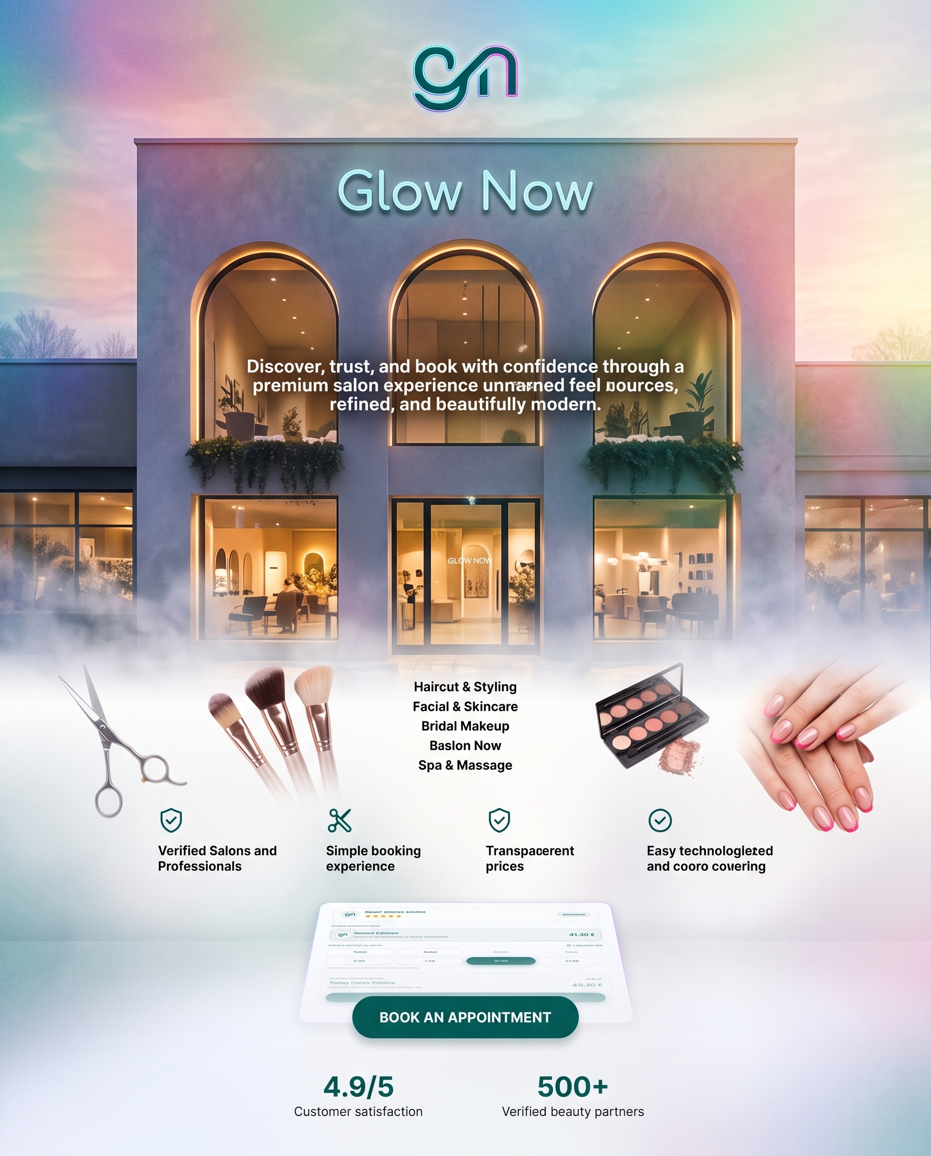 GlowNow booking platform interface